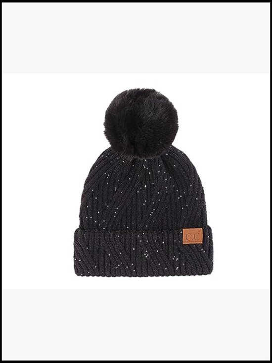 Soft Knit Pom Pom Beanie with Faux Fur Pom, Acrylic Winter Hat main image 7
